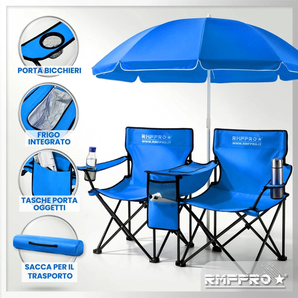 RMF PRO KIT OMBRELLONE + 2 SEDIE PIEGHEVOLI BLU