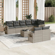 Set Divano da Giardino 9pz con Cuscini Grigio Chiaro Polyrattan