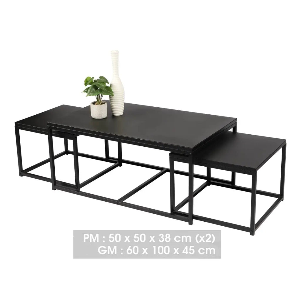 Set di 3 tavolini quadrati impilabili SOHO – Stile industriale – Nero