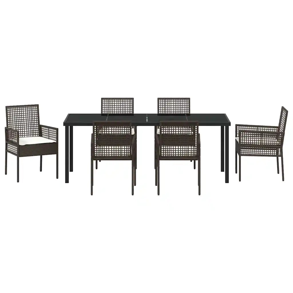 Set da Pranzo per Giardino con cuscino 7 pcs Marrone polyrattan 3379875