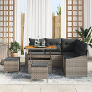 Set Divano da Giardino  8 Pezzi con Cuscini Grigio Polyrattan Acacia
