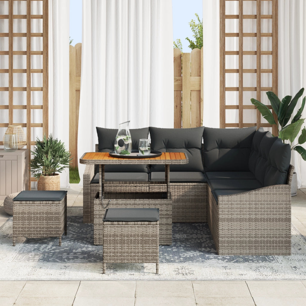 Set Divano da Giardino  8 Pezzi con Cuscini Grigio Polyrattan Acacia