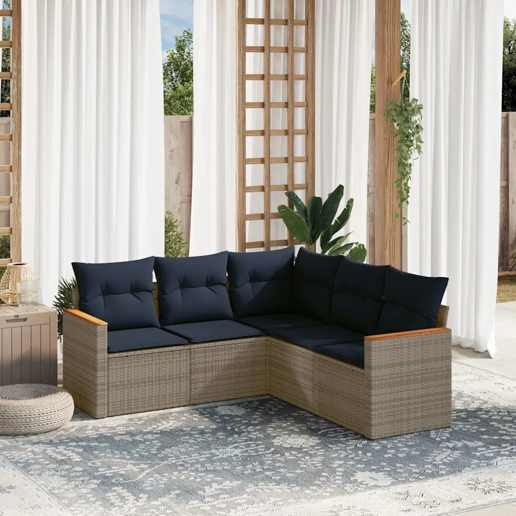 Set Divani da Giardino 5 pz con Cuscini Grigio in Polyrattan 3225963