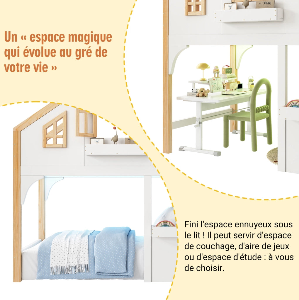 Letto a soppalco per bambini 90x200 cm con scala contenitore LED