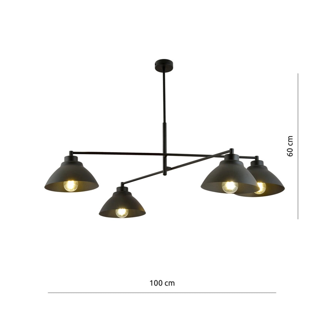 Lampadario Maverick 4 luci nero metallo 100cm Emibig