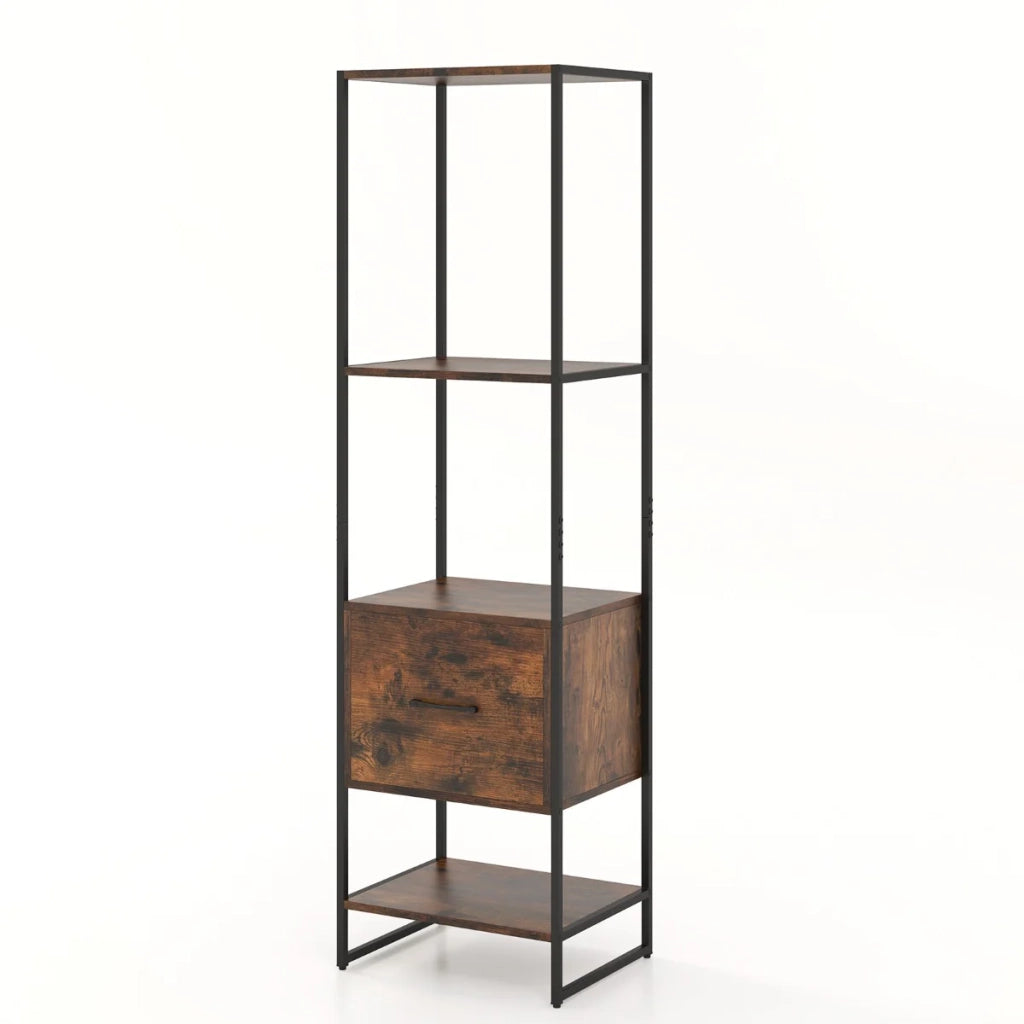 Scaffale portaoggetti con cassetti 45 x 35 x 160 cm grande capacità di stoccaggio design moderno e rustico metallo e legno rustico 20_0014776