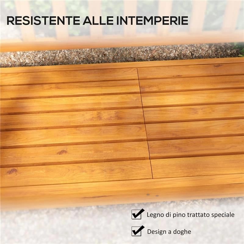 PANCHINA DA GIARDINO CON TAVOLINO CENTRALE SOLLEVABILE E BRACCIOLI, IN LEGNO, 153X56X91 CM, MARRONE CHIARO