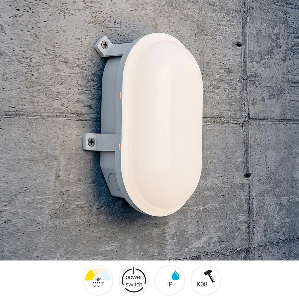 Plafoniera ovale IP54 tartaruga LED interruttore CCT doppia potenza luce parete soffitto cantina garage parcheggio balcone 230V colore BIANCO