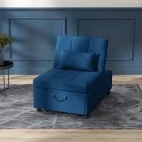 Poltrona Convertibile in Letto, Poltrona Letto con Schienale Regolabile, Sedile Imbottito e Cuscino, Blu