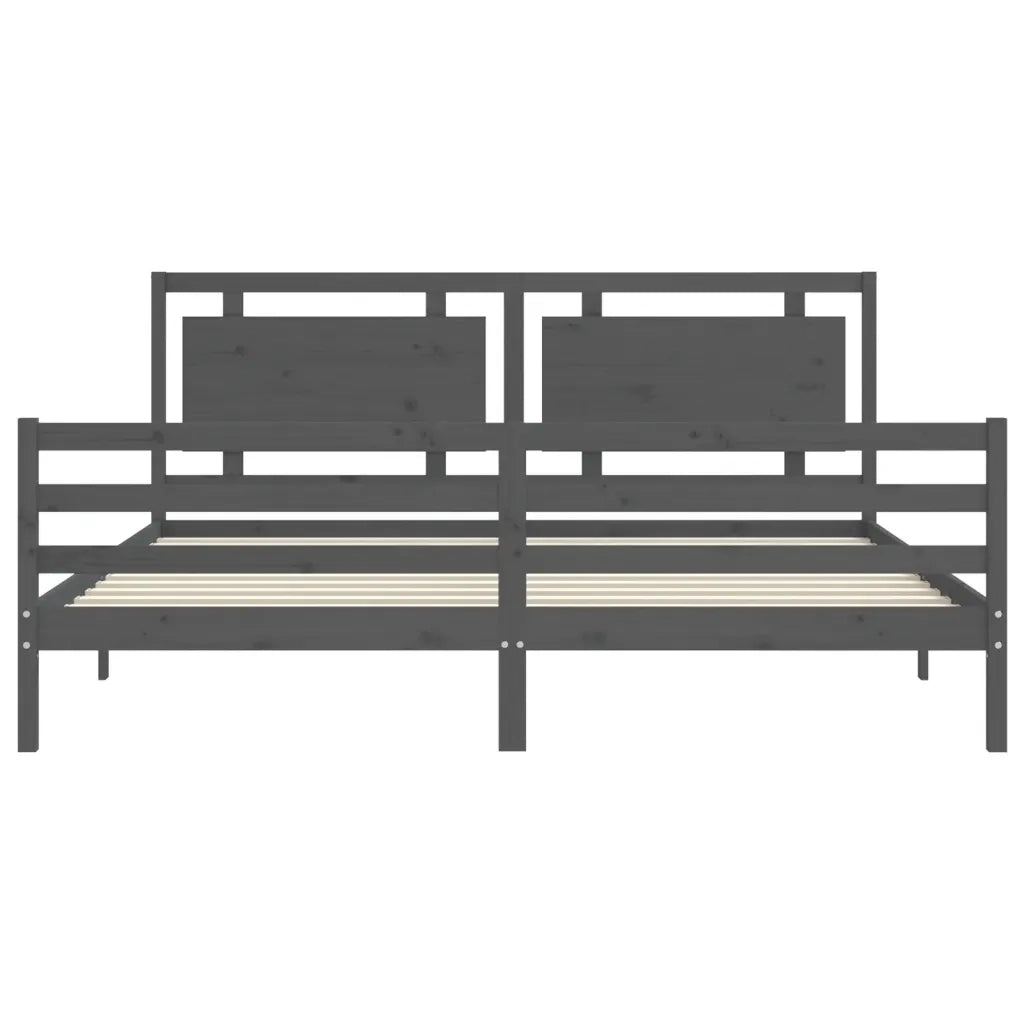 Letto matrimoniale | Letto per adulti | Giroletto con Testiera Grigio 200x200 cm in Legno Massello