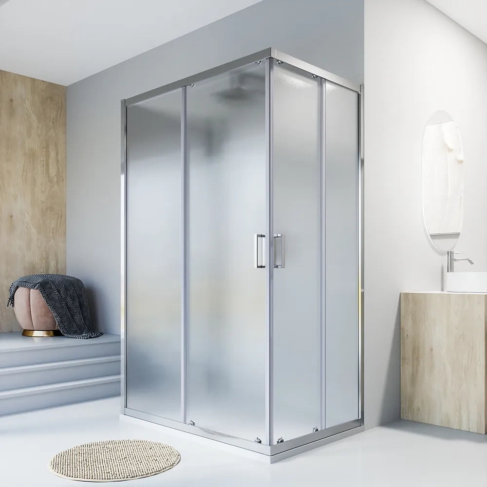 Box doccia cromato 3 lati 80x90x80cm con doppio scorrevole e vetro 6mm stampato h185cm | Tonga