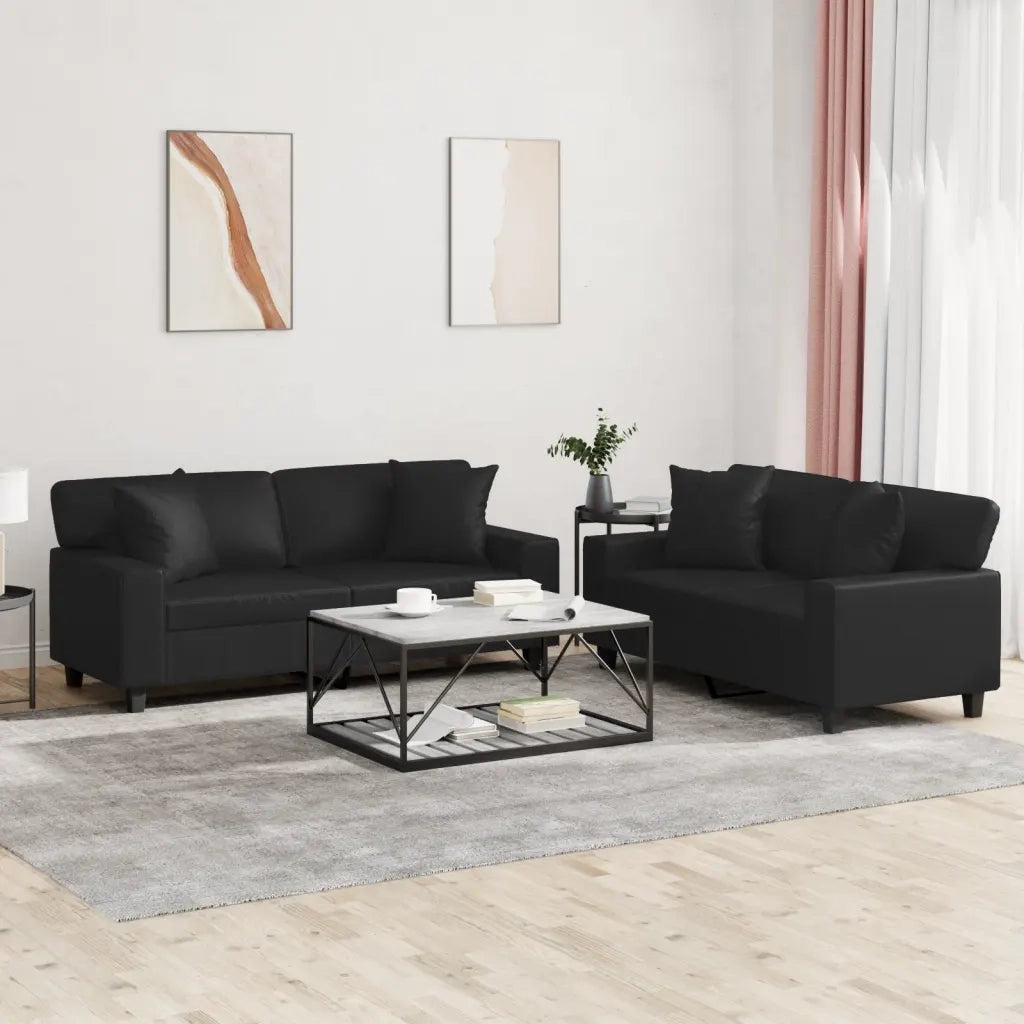 Set di Divani 2 pz con Cuscini Nero in Similpellecod mxl 104204