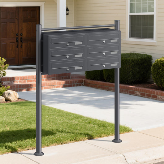 Cassetta postale condominiale autoportante, 6 posti, antracite, 945 x 270 x 1200 mm, 2 moduli