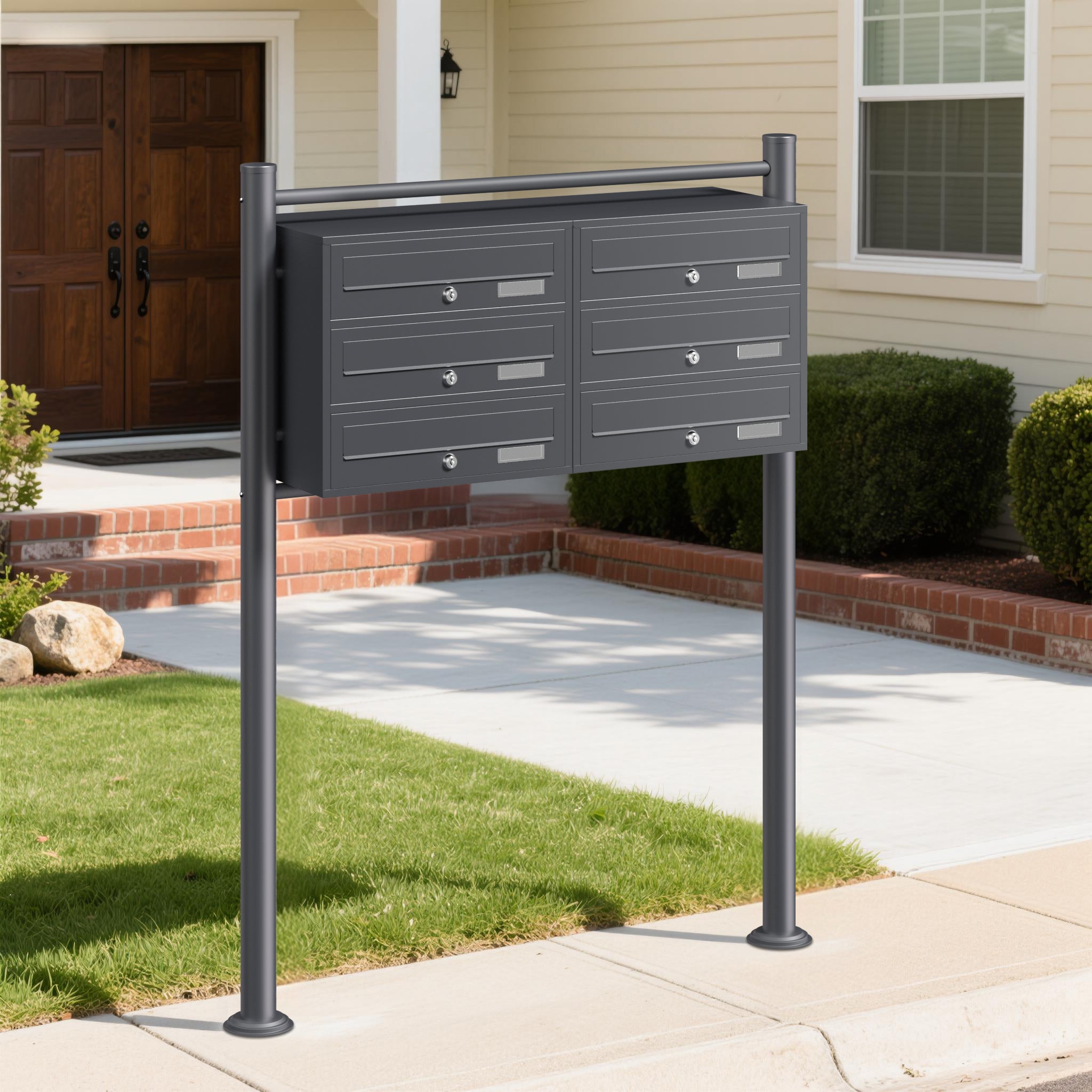 Cassetta postale condominiale autoportante, 6 posti, antracite, 945 x 270 x 1200 mm, 2 moduli