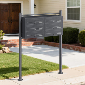 Cassetta postale condominiale autoportante, 6 posti, antracite, 945 x 270 x 1200 mm, 2 moduli