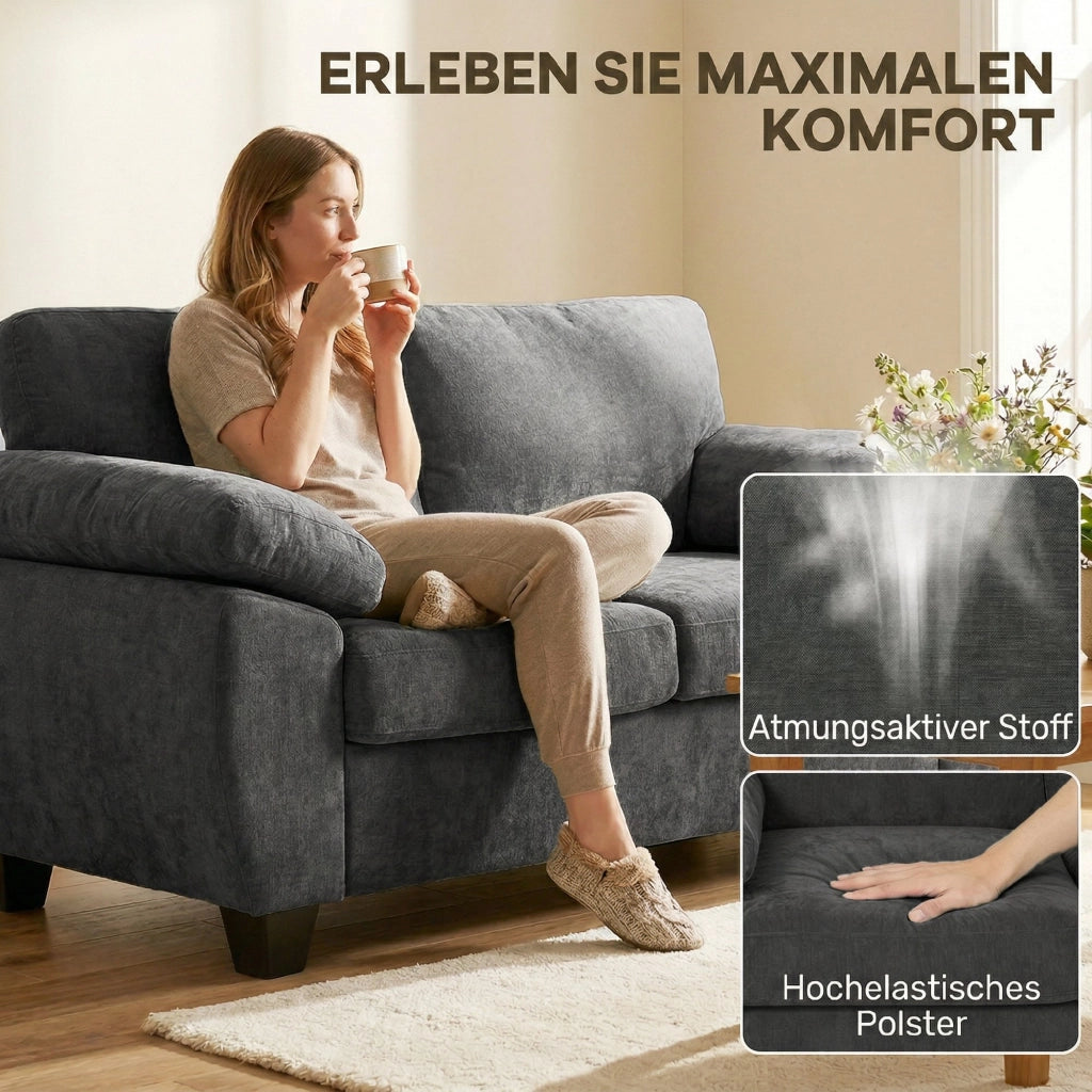 Divano 2 posti ¨C Xylo ¨C tessuto chenille grigio scuro con braccioli imbottiti larghi 156 cm