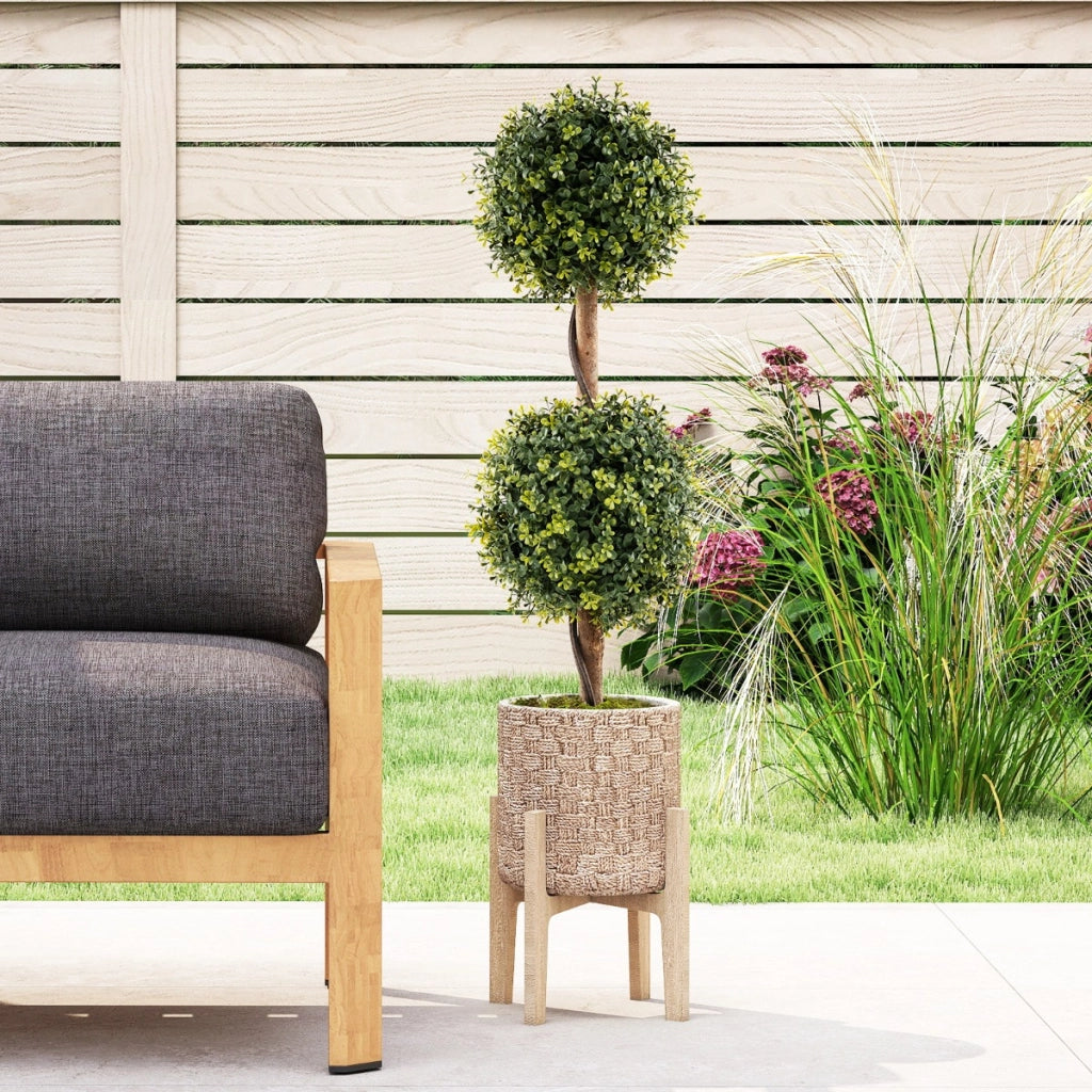 Muschio naturale e vaso stabile riempito di cemento per decorazione interna-Set di 2 alberi artificiali con tronco solido da 90 cm Verde