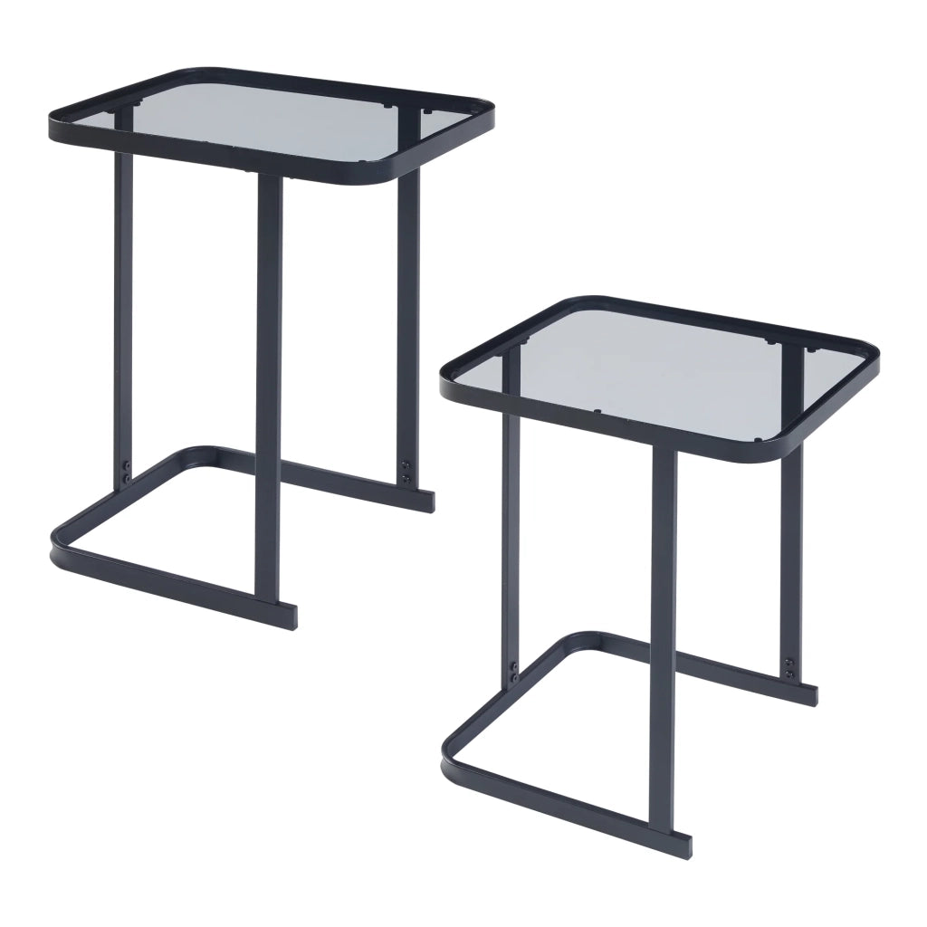 Set di 2 tavolini da caffè impilabili di diverse dimensioni vetro temperato da 4 mm metallo nero 03_0010601