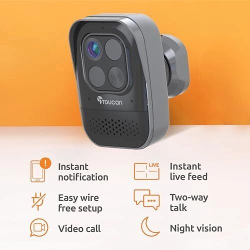 Toucan TSCP05GR-ML Wireless Security Camera PRO Telecamera IP Radar Motion Detection 1080p Full HD 140° IP56 9750 mAh colore Nero