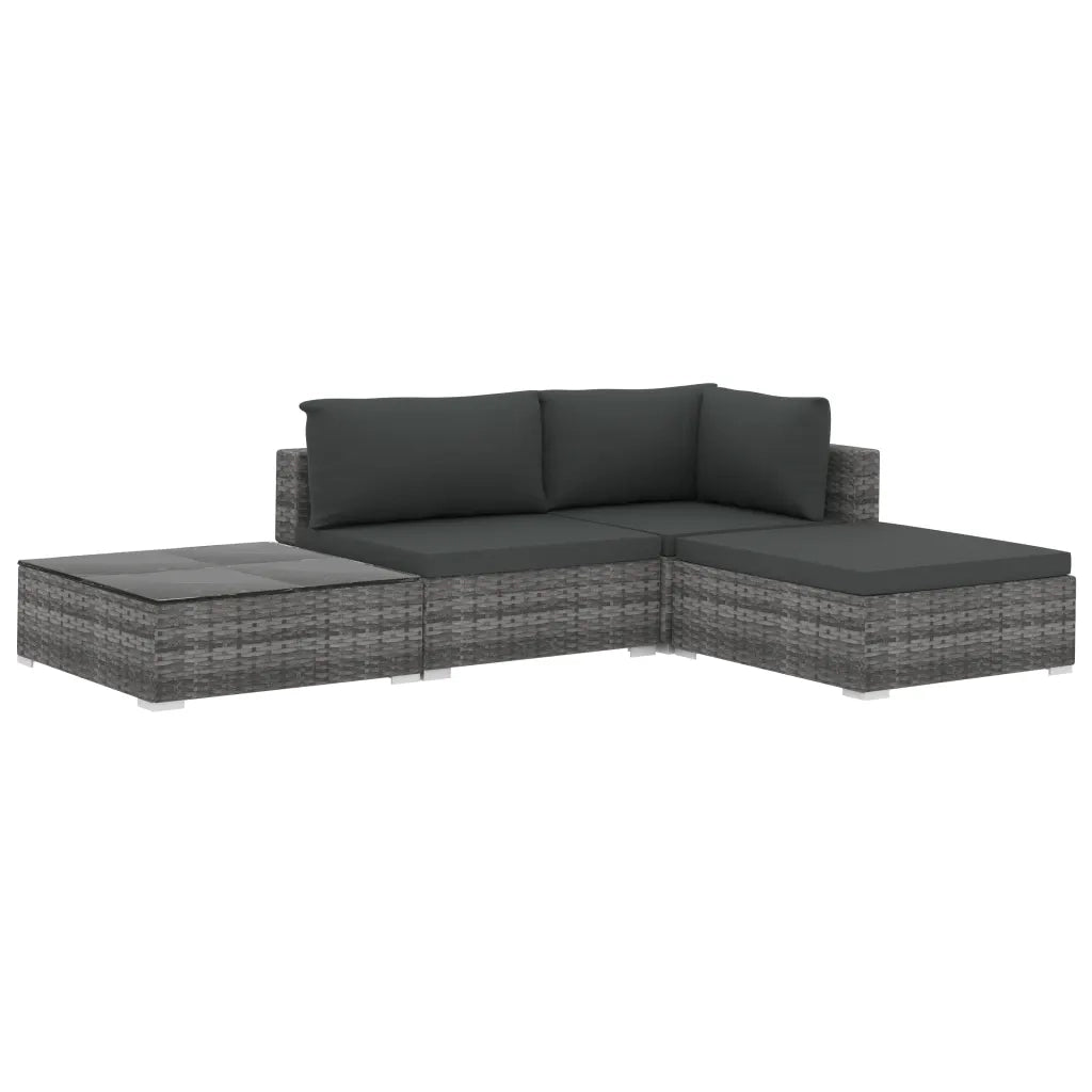 Set Divani da Giardino 4 pz con Cuscini in Polyrattan Grigio cod mxl 42286
