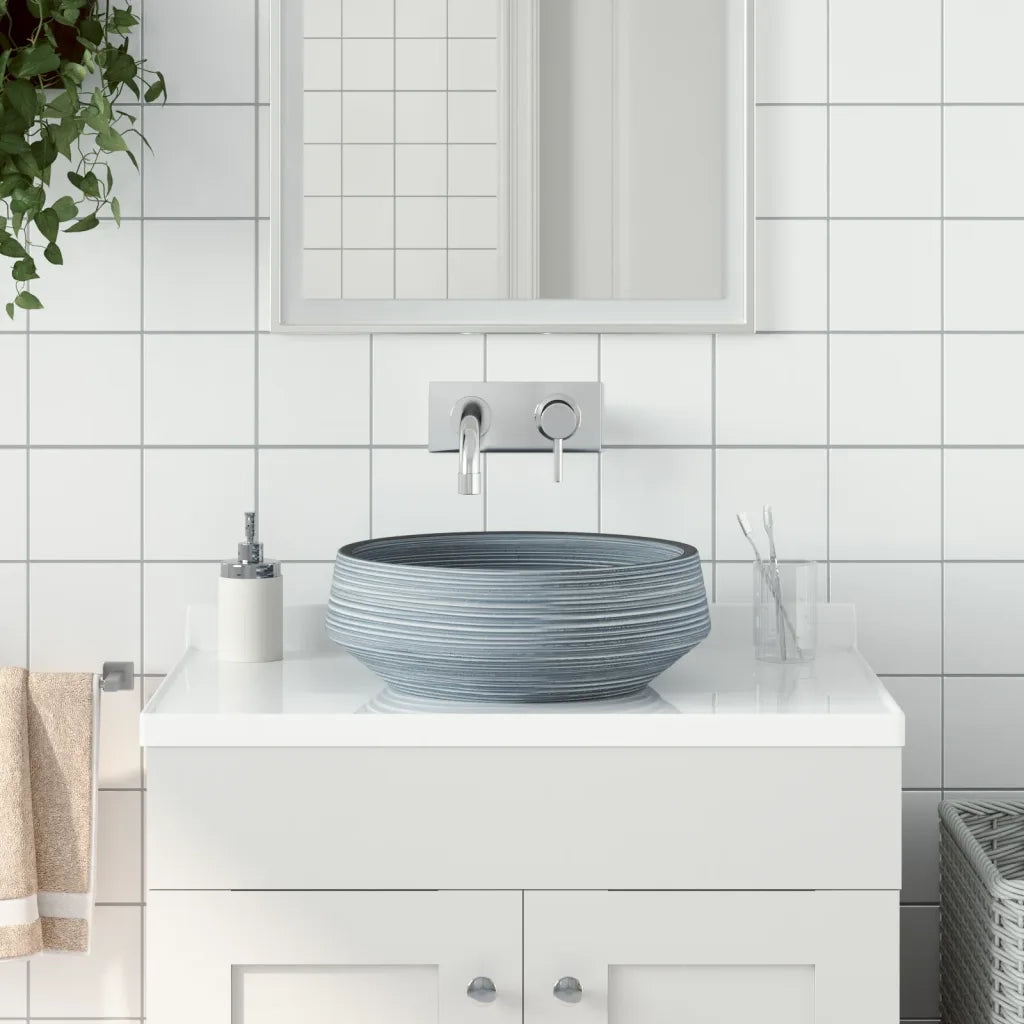 Lavabo da Appoggio Grigio Rotondo ¦µ41x14 cm Ceramica CFW7361806
