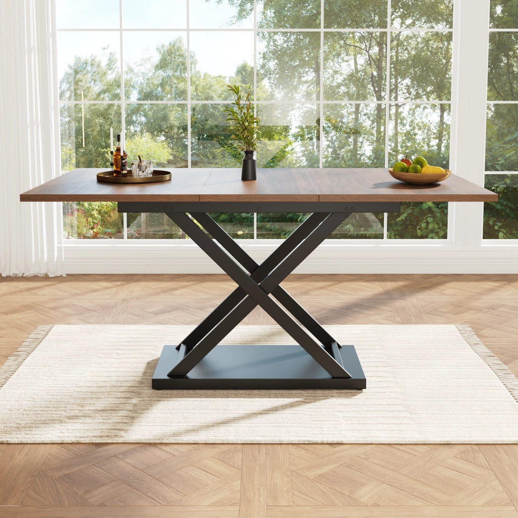 Tavolo da pranzo allungabile con gambe incrociate in metallo, per cucina e soggiorno, noce, 120 × 80 × 75 cm