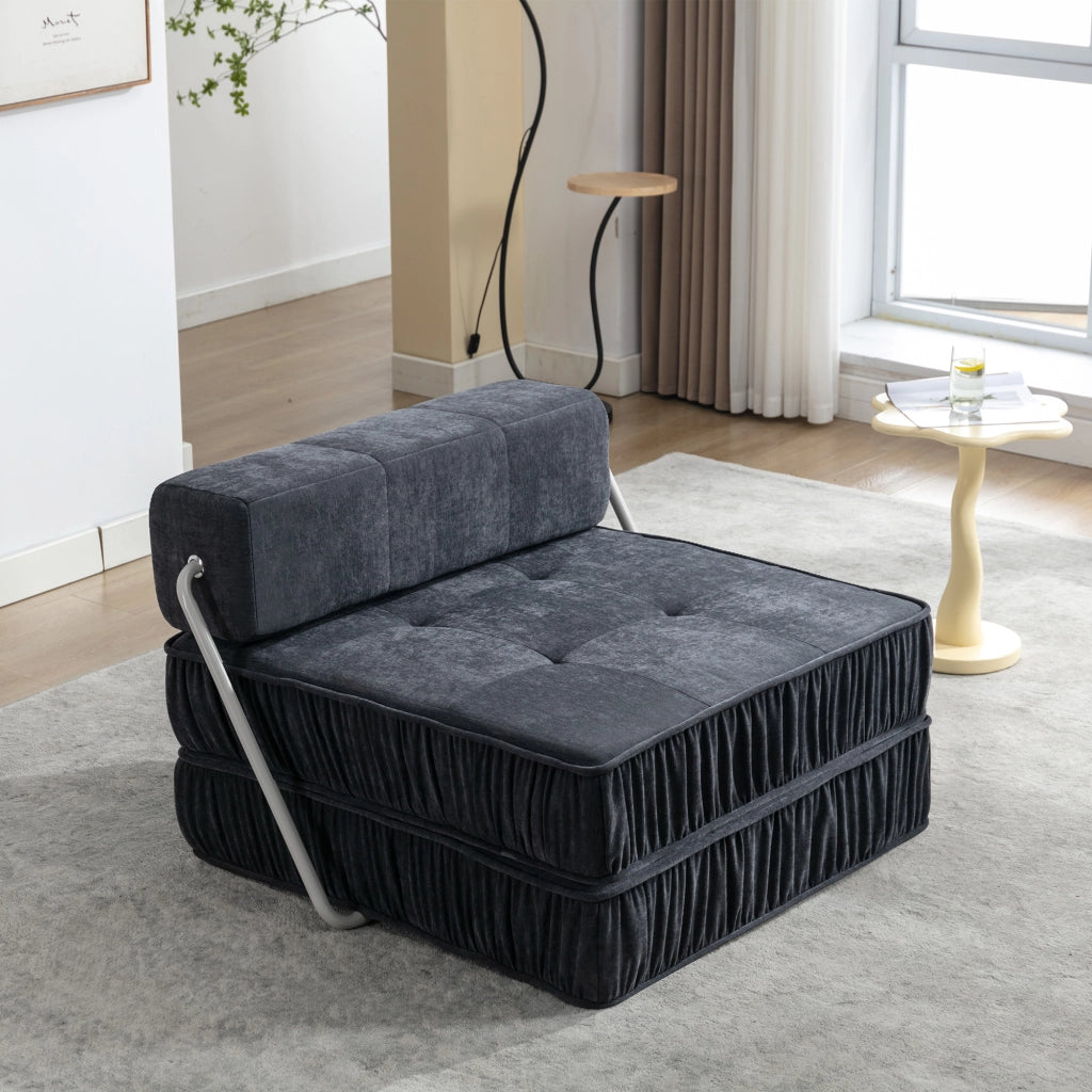 Divano letto modulare - con elementi separabili e funzione letto - in ciniglia grigio