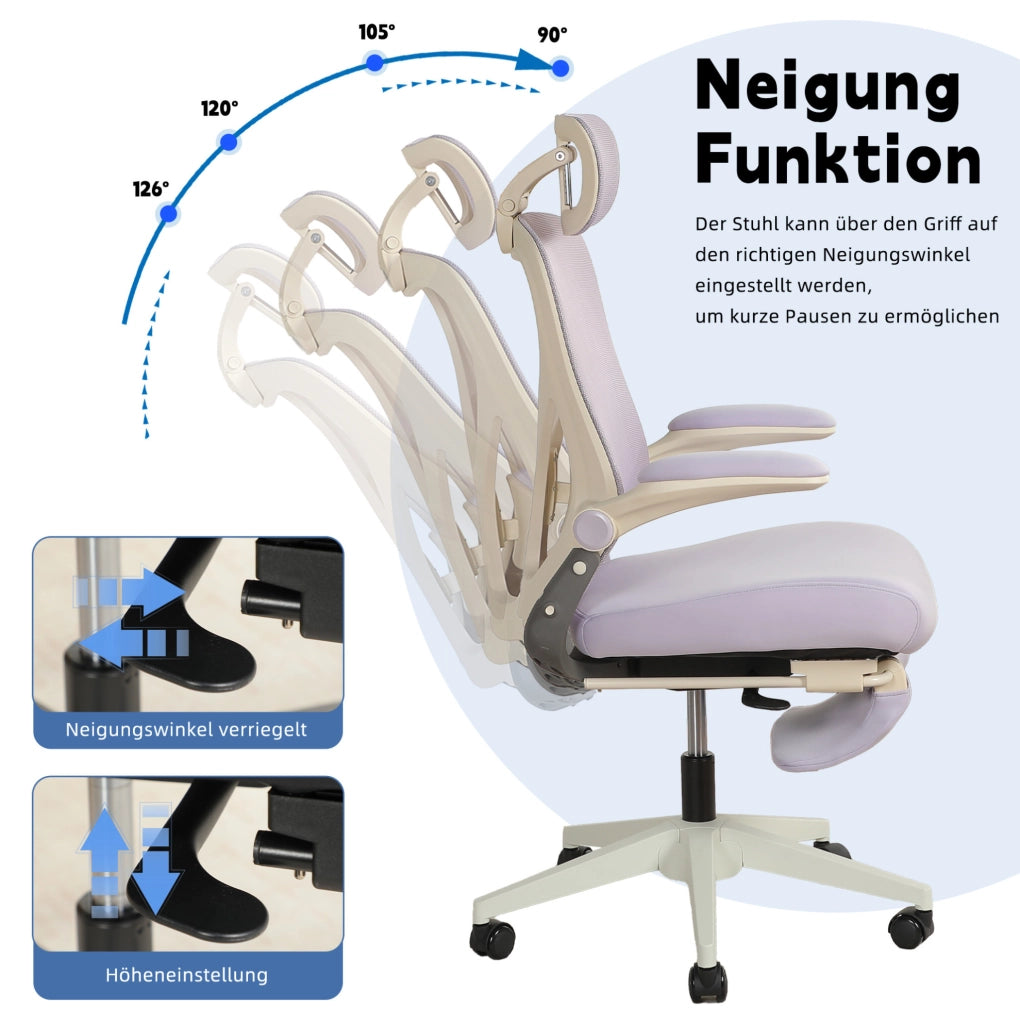 SEDIA DA UFFICIO Ergonomica Viola con Schienale Pieghevole e Poggiatesta 3D