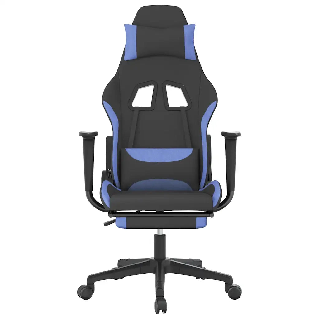 Sedia da Gaming | Sedia da e-sports Massaggio e Poggiapiedi in Tessuto Nero e Blu