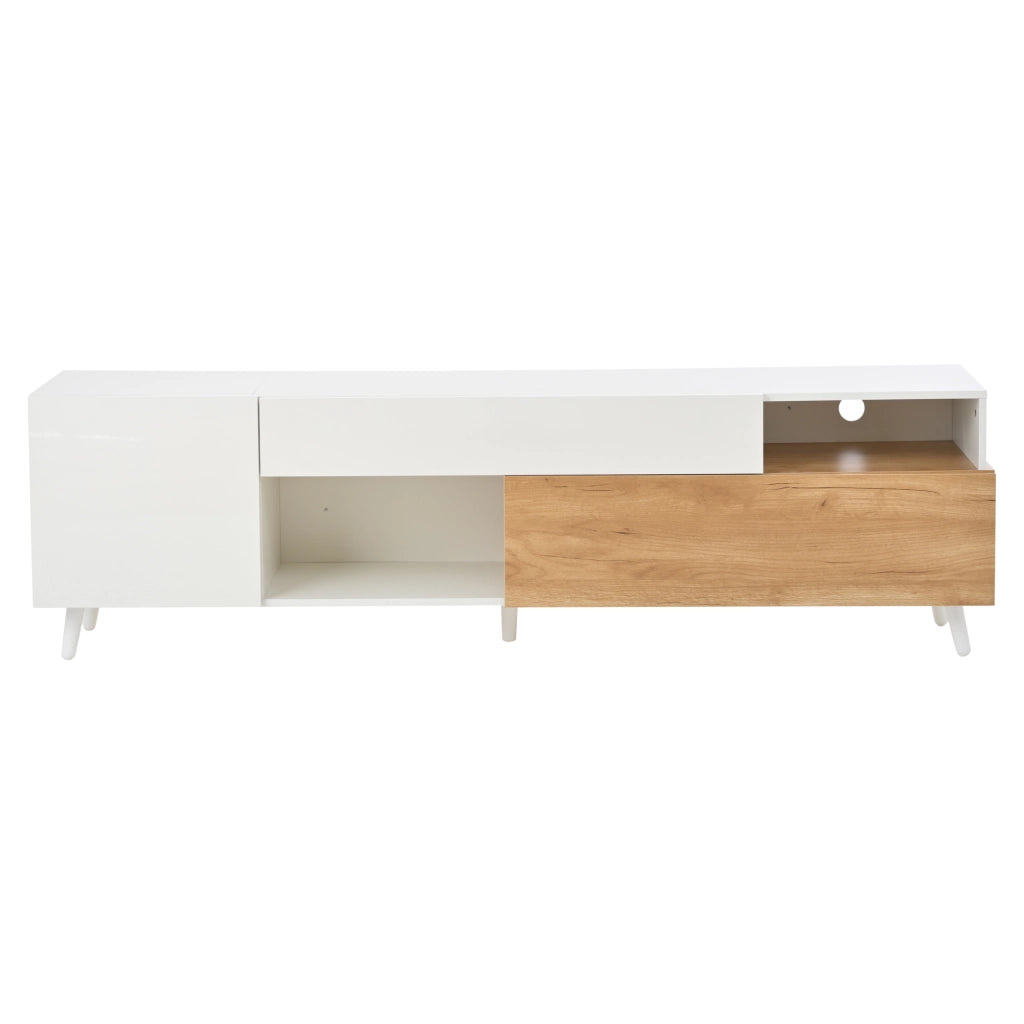 Mobile TV Lowboard ¨C MINIMAL ¨C Bianco Lucido, 1 Cassetto, 7 Ripiani, 180x38x50 cm