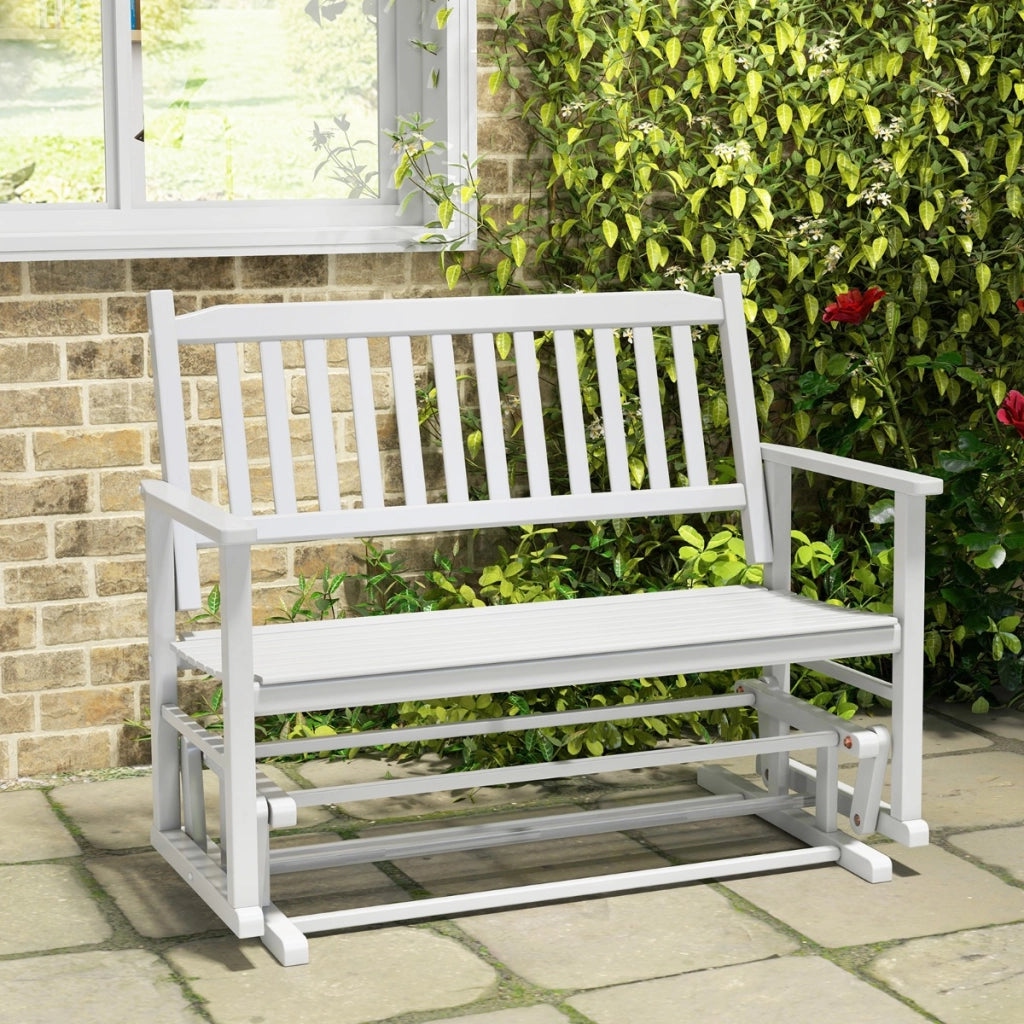 Sedie da patio glider loveseat con delicato movimento oscillante telaio in legno massello, Panca a dondolo Bianco