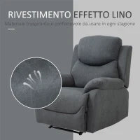 Poltrona Relax Manuale Ergonomica in Tessuto, Poltrona Reclinabile a 150° e Poggiapiedi per Casa e Ufficio, 93x88x102cm, Grigio Scuro