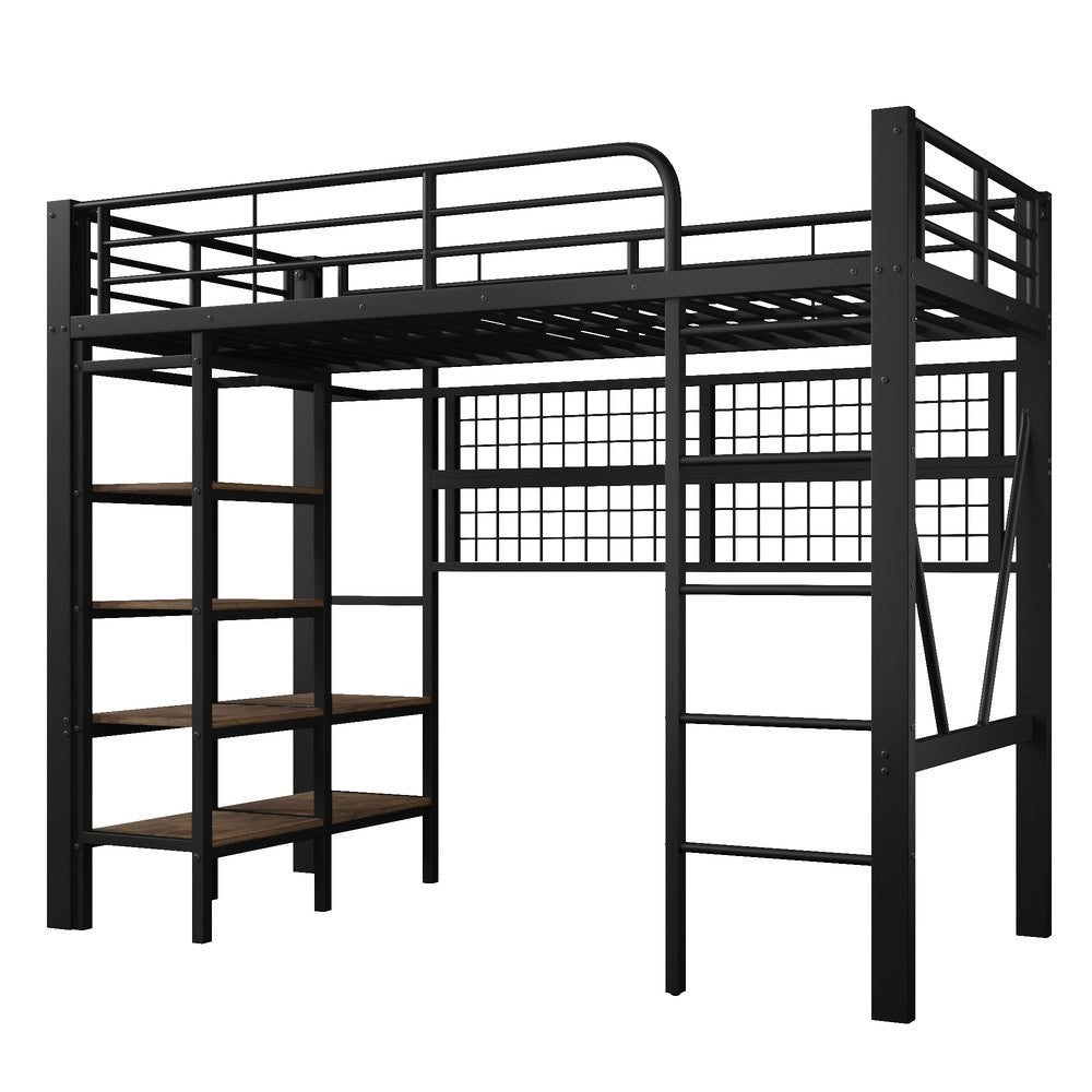 Letto a Soppalco con LED ¨C Xylo ¨C Metallo Nero 90x200 cm