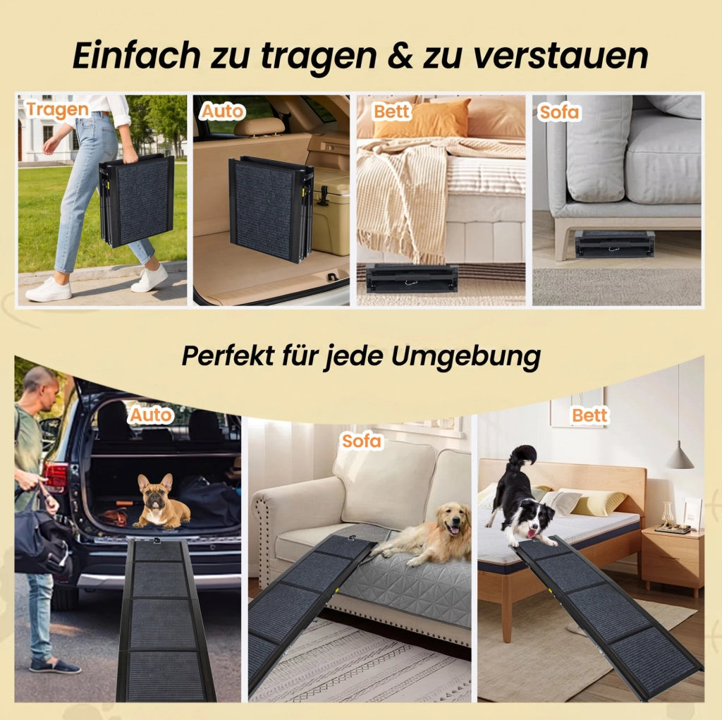 Rampa pieghevole per cani 180 x 44 cm; antiscivolo; in acciaio; nera