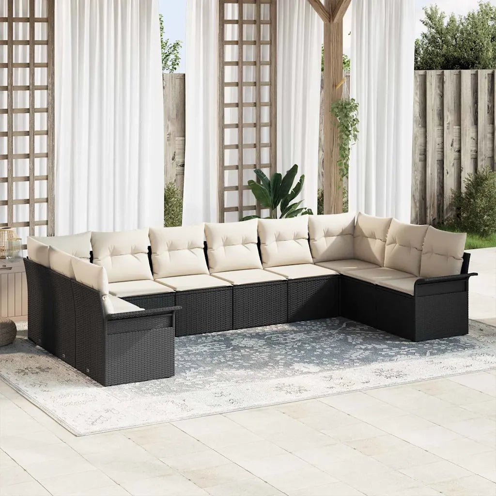 Set Divano da Giardino con cuscino 10 pcs Nero polyrattan 3345537