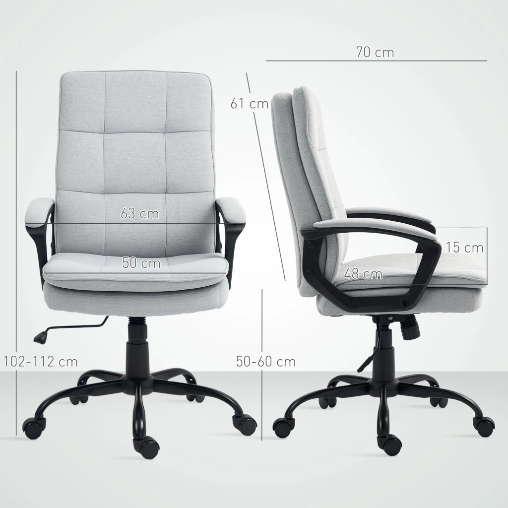 Sedia da ufficio ergonomica girevole con braccioli e funzione a dondolo, altezza regolabile in poliestere grigio