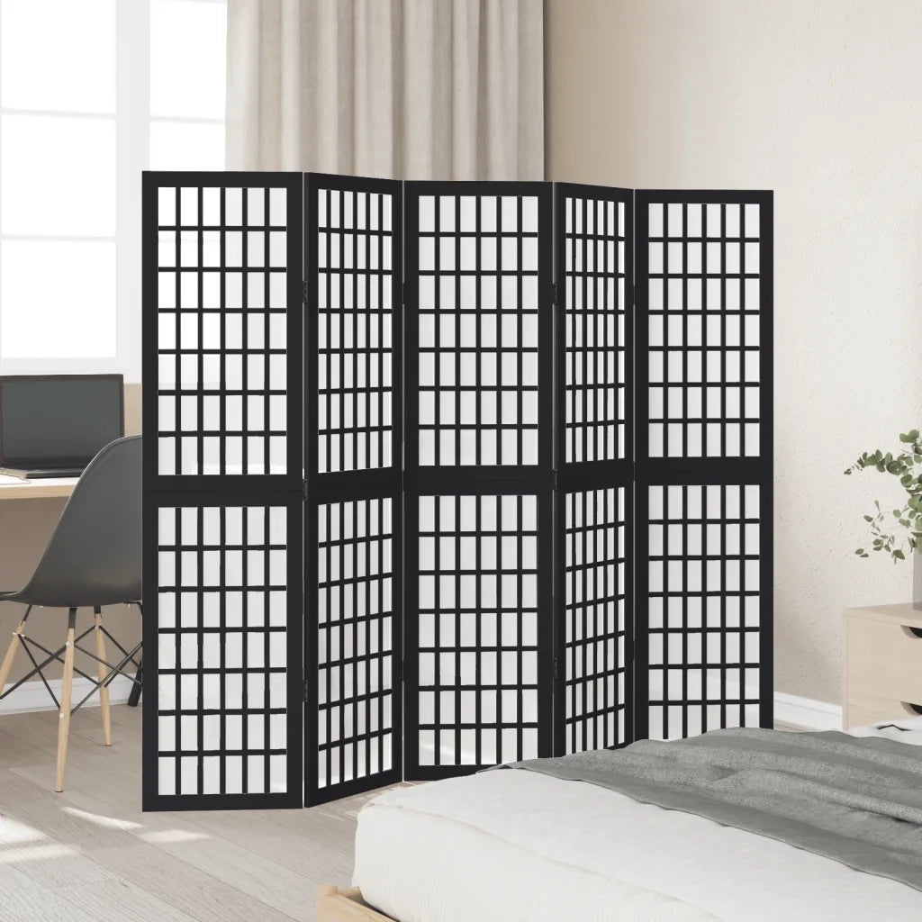 Divisorio Ambienti | Divider per stanze | Paravento 5 Pannelli Nero Legno Massello di Paulownia