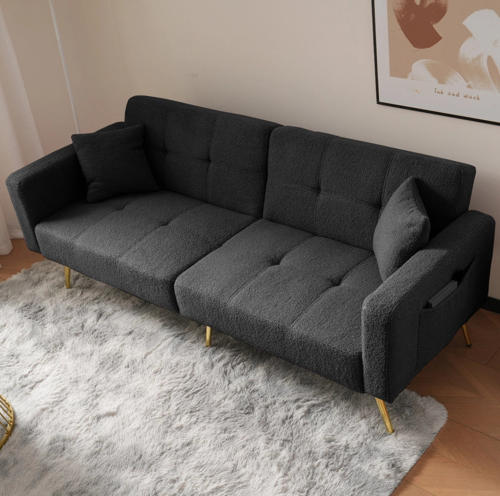 Divano letto 175 cm grigio antico in tessuto Sherpa - schienale regolabile