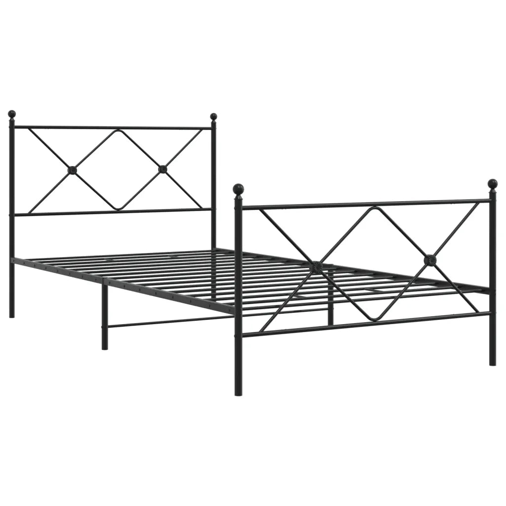 Letto singolo | Letto per adulti | Giroletto con Testiera e Pediera Metallo Nero 100x190 cm