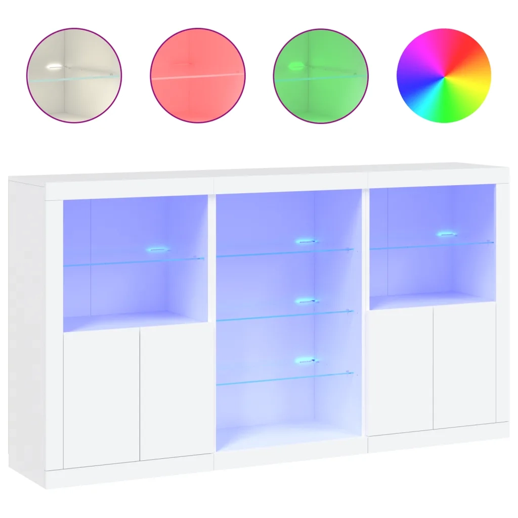 Credenza con Luci LED-Buffet-Armadio da cucina Bianca 181,5x37x100 cm 442537