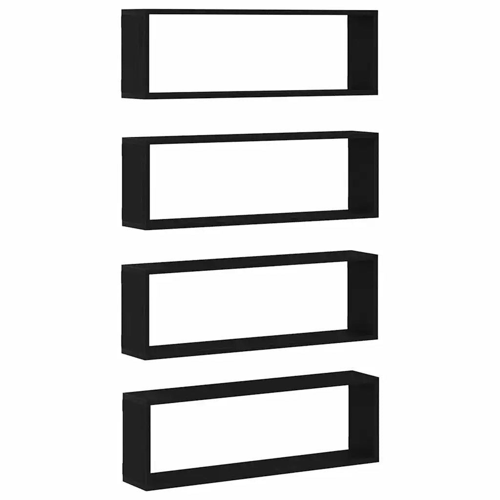 4 pz Scaffali da Parete | Mensola sospesa Rovere Nero 80 x 15 x 26 cm