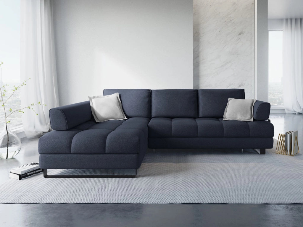 Cosmopolitan Design - Divano convertibile angolare sinistro con box "Clinton" 5 posti in tessuto strutturato blu scuro 