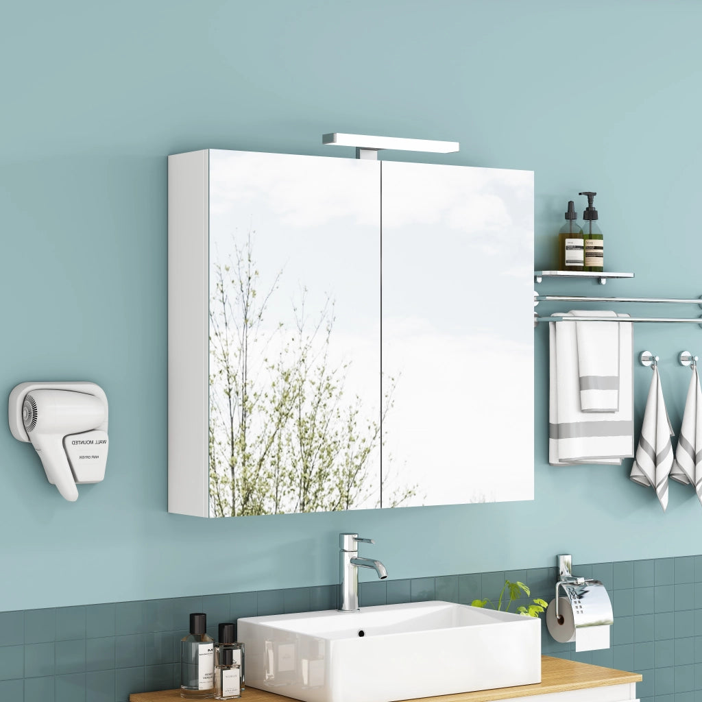 Mobile con specchio con 2 ante; LED; presa standard francese e ripiani in vetro regolabili per bagno; 87×24×79 cm