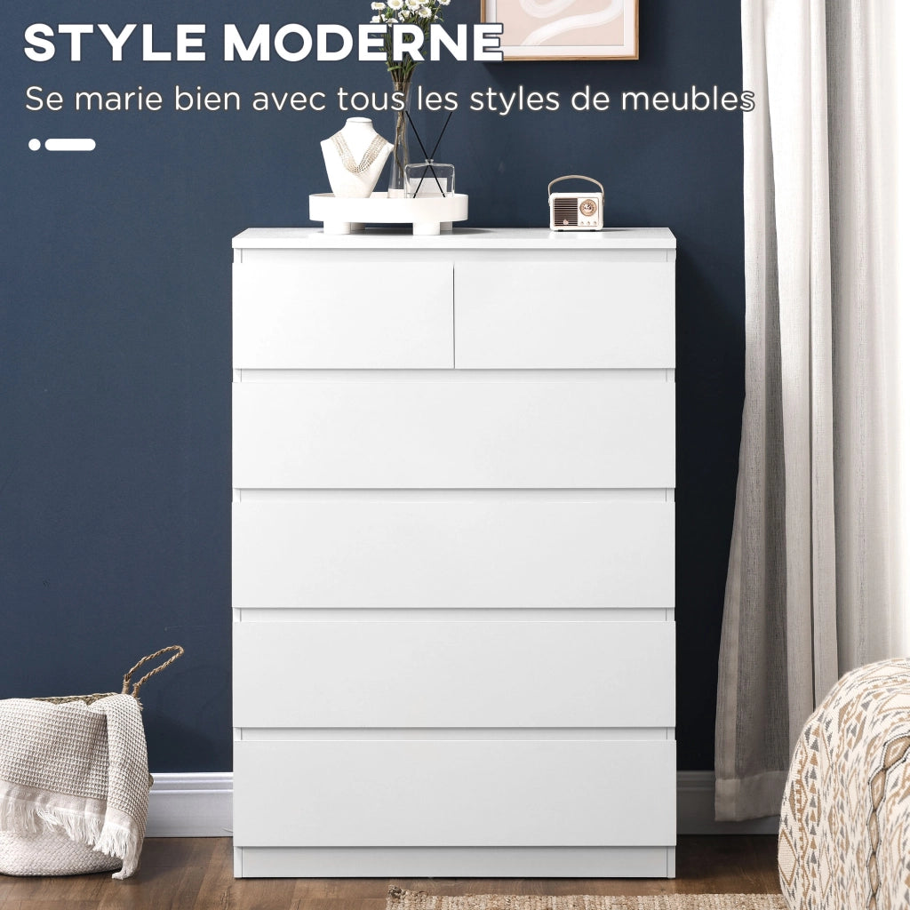 Cassettiera 6 Cassetti Senza Maniglie ¨C zephmum ¨C Bianco 80x39x115 cm