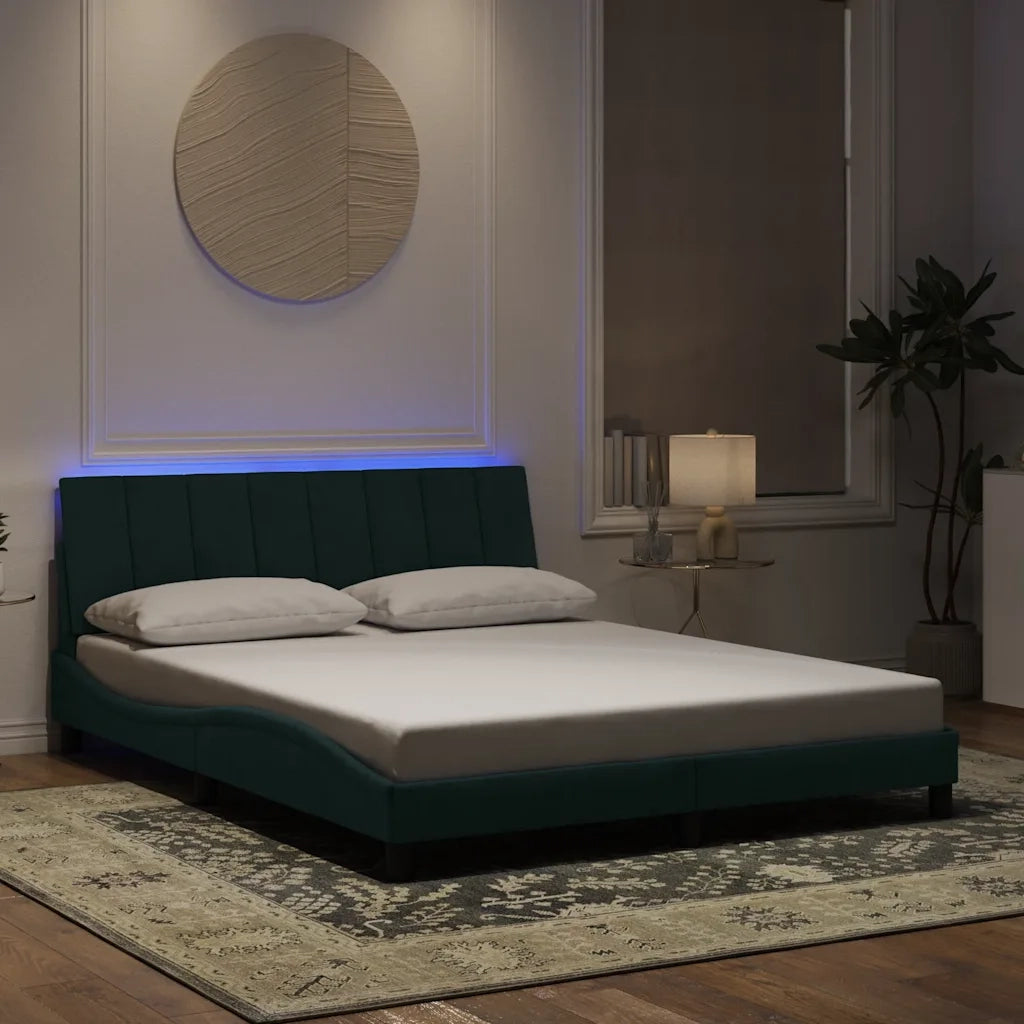 Giroletto con LED senza Materasso Hanko Verde Scuro 160x200 cm in Velluto
