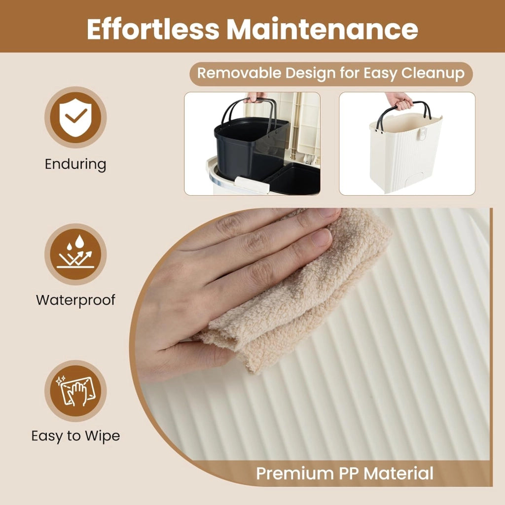 Bidone per Spazzatura Interno 38 L, Pattumiera da Cucina Differenziata a 3 Scomparti con Ruote e Maniglie, Secchio dei Rifiuti in PP on Coperchi a Pressione e Pedale (Beige)