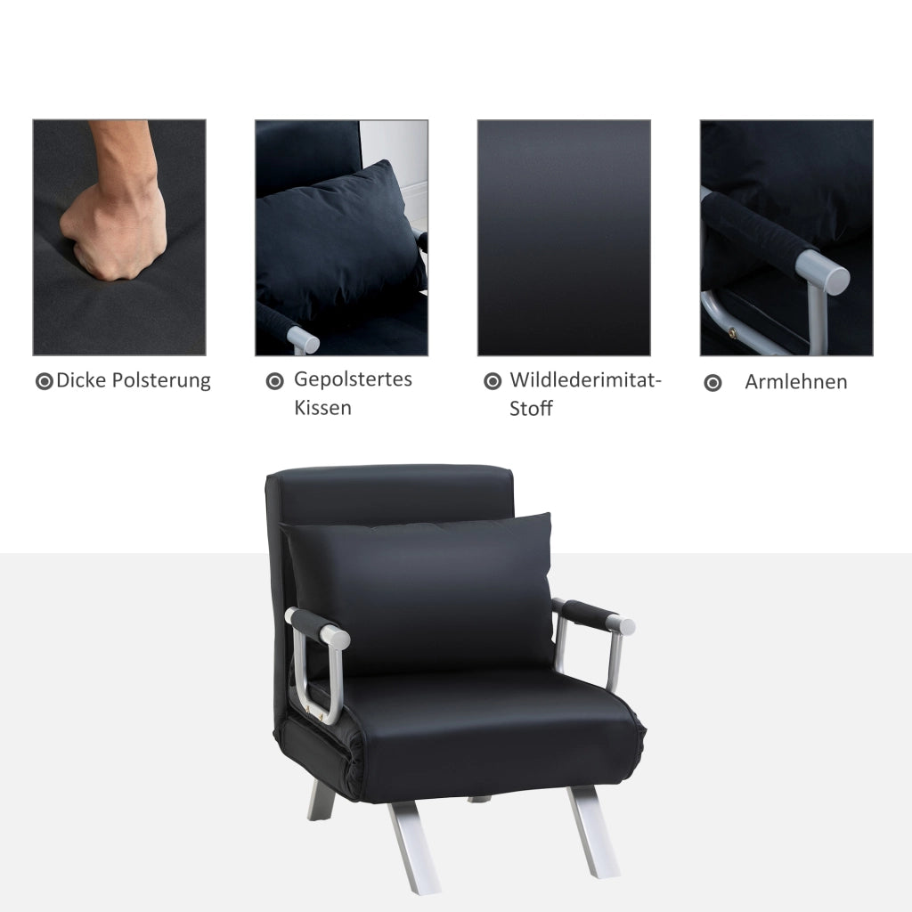 DIVANO LETTO Reclinabile 65x69x80 cm Poliestere Nero