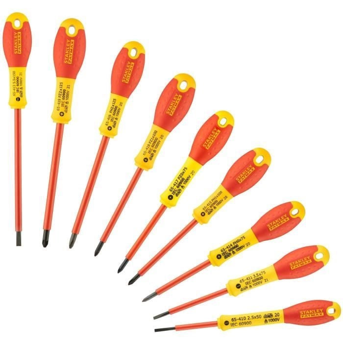 Set di 10 cacciaviti - STANLEY FATMAX - FMHT62573-0 - Isolati 1000V - Elettricista + Phillips + Pozidriv + Tester