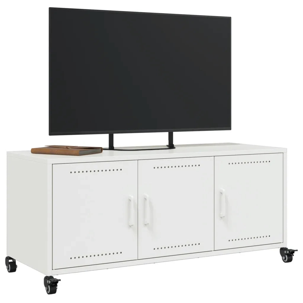 Mobile TV Bianco 100,5x39x43,5 cm in Acciaio Laminato a Freddo