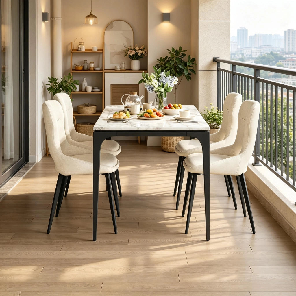 Sedia da Pranzo Set da 4 con Braccioli e Piedini Regolabili in Ciniglia Beige